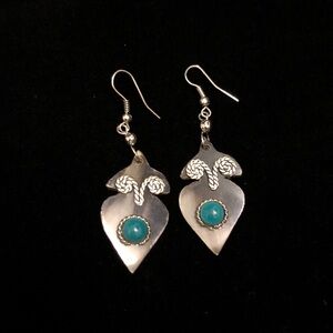 Silver Tone Gray and Turquoise Colored Faux Stone Earrings